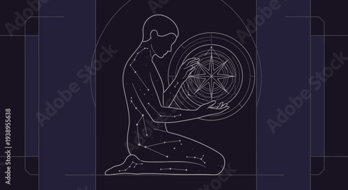 Person Holding Cosmic Compass, Spiritual Journey, Abstract Universe Concept