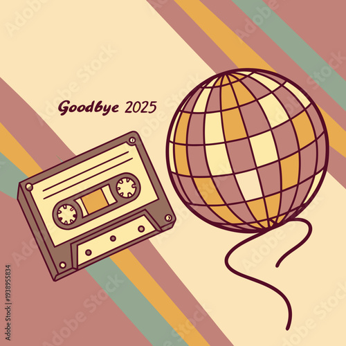 Single disco ball and cassette tape graphic.