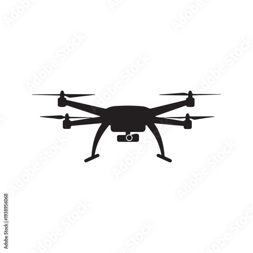 Drone with four rotors and a camera flying in the air  aerial vehicle with propellers and legs