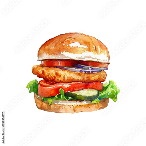 chicken burger hand drawn vector illustration
