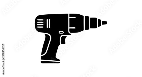 Isolated hand drawn vector illustration of a cordless electric drill power tool with battery and bit for construction and repair work on a white background