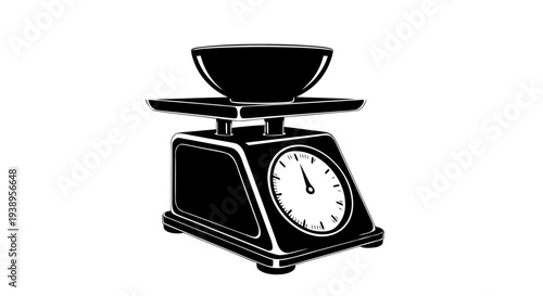 Vintage red kitchen scale and antique alarm clock isolated on white background for measuring weight and time in retro cooking