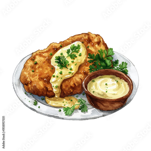 chicken fried steak hand drawn vector illustration