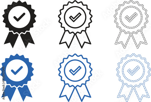 Ribbon badges with checkmarks in various colors and styles