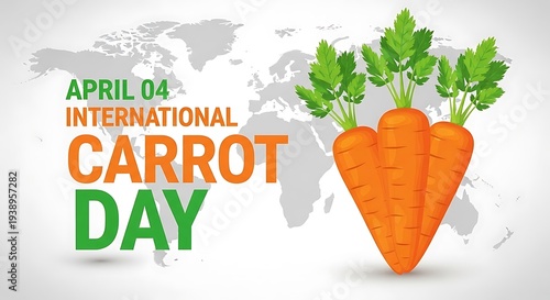International Carrot Day vector illustration with fresh carrots and world map on April 4