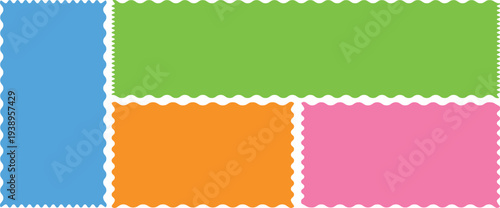 Rectangle shape frame with zigzag edge.  Set of Zigzag and colorful Shapes. Vector set colorful wavy edge frames. Rectangular jagged curved box element.