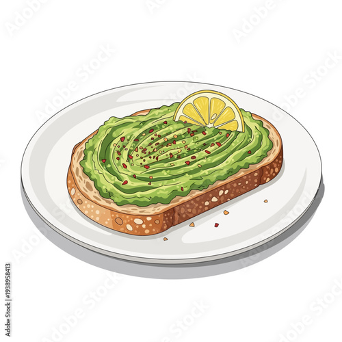 Delicious avocado toast with lemon slice on whole grain bread
