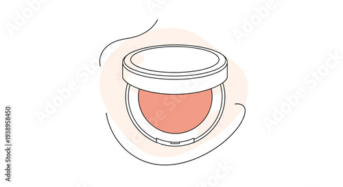 Elegant circular makeup powder compact with a peach colored product inside shown from an overhead perspective in a clean vector style.