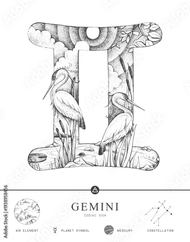 Modern magic witchcraft card with astrology Pisces zodiac sign characteristic. Hand drawing art product. Vector illustration