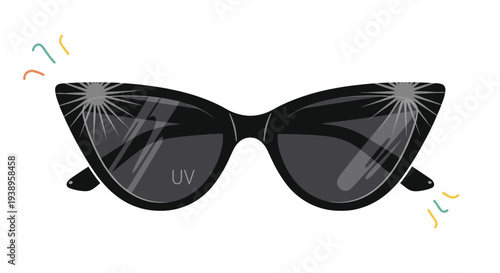 Stylish black cat eye sunglasses for women featuring uv protection and subtle light reflections on the lenses against a white background.