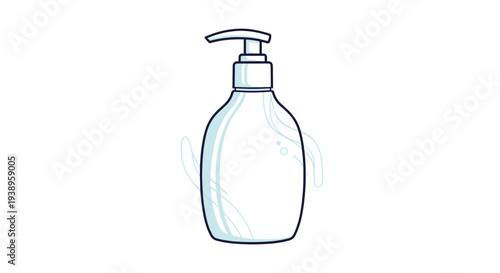 Clear plastic bottle with a pump dispenser for liquid soap or lotion featuring subtle water droplets and abstract lines for hygiene themes.