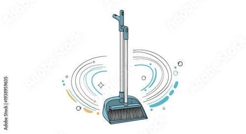 Modern blue plastic dustpan and brush set with long handles for effortless floor cleaning and dust removal in the house.