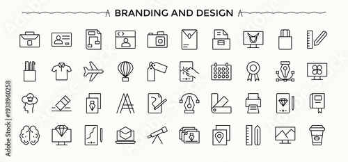 Branding line icon set. Brand Identity icon collection. Featuring strategy, marketing, identity, company, brand, social and more. Editable vector.