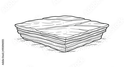 Natural sedimentary rock layers shown in a detailed cross section illustration representing geological formations and earth science concepts.