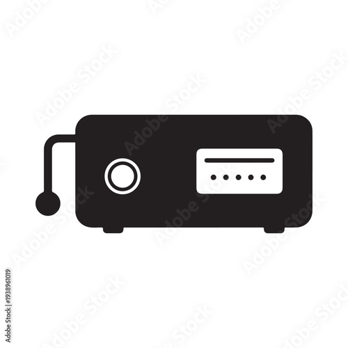 Simple black radio with antenna and dial isolated on white background for music or communication concept