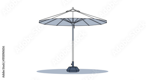 Large patio umbrella or sunshade with a sturdy base shown in an isometric view representing outdoor living, summer, and relaxation.