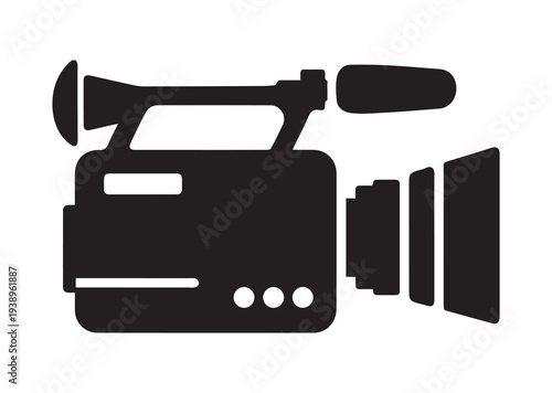 Vintage Film Camera Icons Set on Tripods, Black Silhouette Vector Illustration Isolated on White.