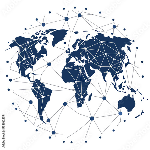 Global network abstract map, connections across the world, digital connections, technology concept