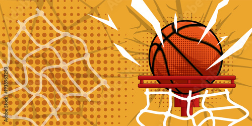 Vector illustration of a basketball, pop art design.