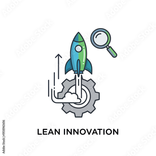 Lean innovation business concept with rocket launch and research