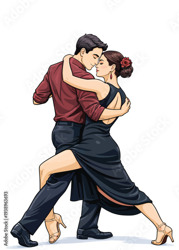 071-34-Dancers performing romantic ballroom tango with intense embrace