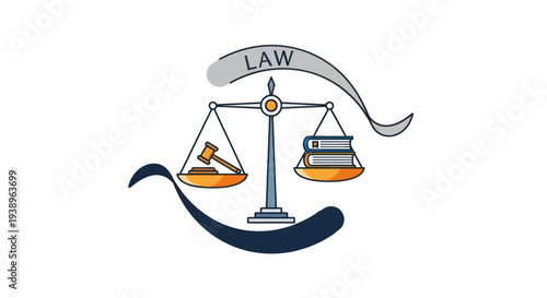Scale of justice with law books and judge gavel illustration