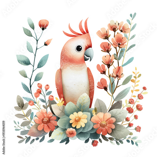 cute cockatoo hand drawn vector illustration