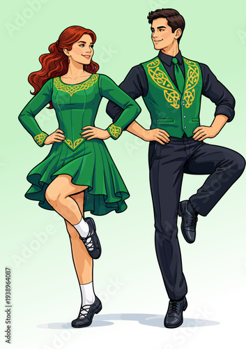 071-38-Irish dancers in traditional green costumes performing a synchronized step dance