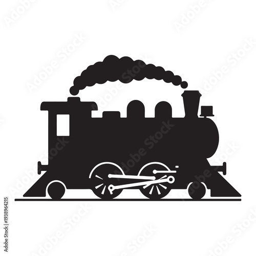 Vintage steam locomotive engine with smoke coming out  old fashioned train on tracks  transportation icon