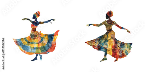 african female dancer watercolor vector illustration