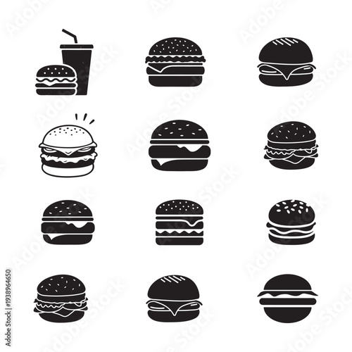 Hamburger and Fast Food Illustrations Set