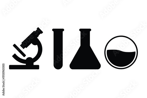 Black and white science lab equipment microscope test tube