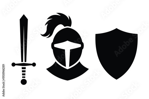 Black sword helmet and shield knight armor