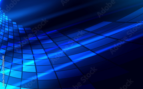 Futuristic square pattern curve with lighting effect on dark background.