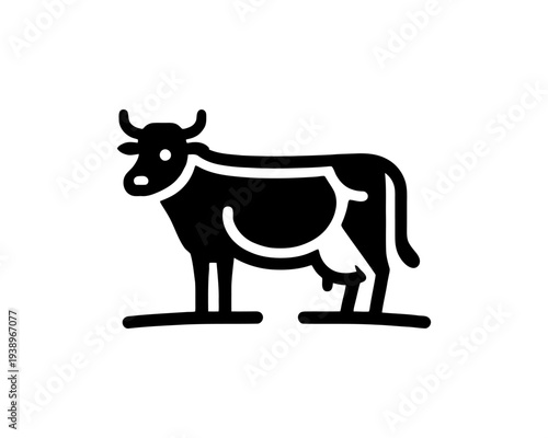 Dairy Cow Logo Standing on Field Simple Black and White for Agriculture