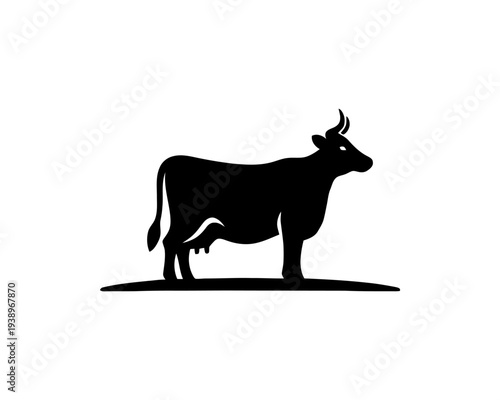Black Cow Silhouette on White Background for Dairy Farming and Livestock Concepts