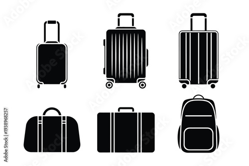 Six black luggage in minimalist style suitcase backpack