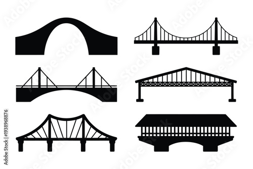 Six different types of black and white bridge structures