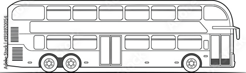 Double Decker Bus Outline Side View Isolated on White Background Public Transportation Vector