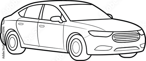 Outline a compact car isolated on white simple line art style