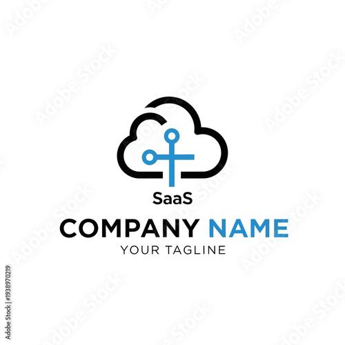 Cloud Computing Logo Template with SaaS Text.