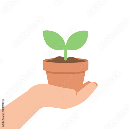 Hand Holding Potted Plant Growth UI Icon for App Interface