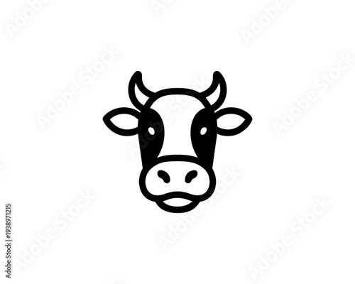 Cow Head Logo Simple Black and White Farm Animal Symbol