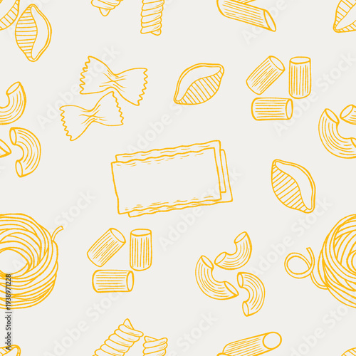 Abstract hand drawn italian pasta seamless pattern. Doodle italian pasta pattern background.