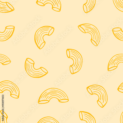 Macaroni hand drawn seamless pattern. Italian food pattern background. Macaroni Doodle seamless pattern.