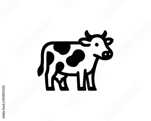 Spotted Cow Logo Standing Facing Right Minimalist Livestock Farm Animal for Dairy and Agriculture