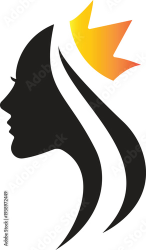 Elegant Woman Profile Silhouette with Crown Illustration