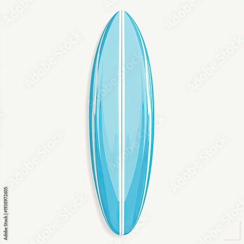 Sleek blue surfboard with white racing stripes, isolated on a white background