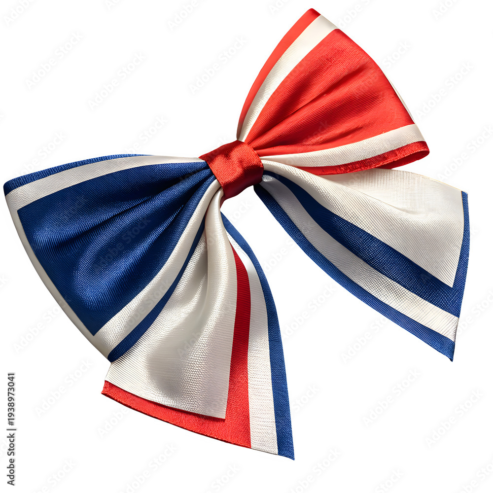 Fototapeta premium Patriotic red white and blue bow with striped and solid fabric texture for american holiday design