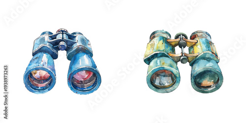 binoculars watercolor vector illustration